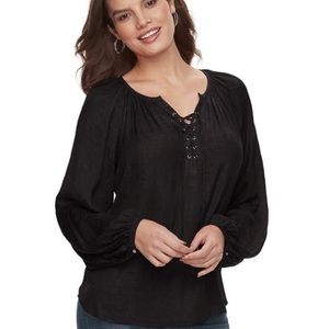 Jennifer Lopez Peasant Lace Up Top